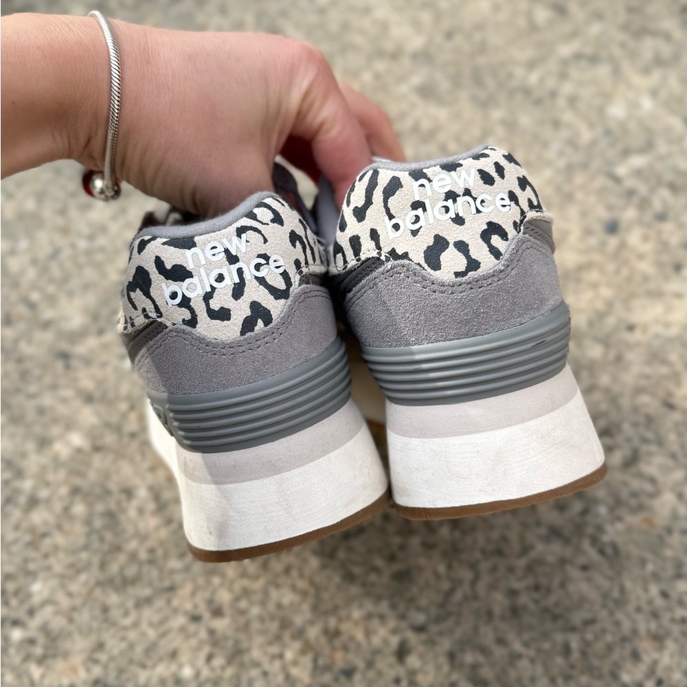 New Balance 574+ Platform Sneakers Gray Leopard Detail Women’s Size 6.5 like new - Picture 5 of 12